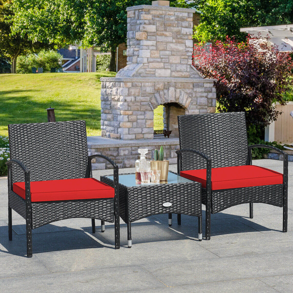 3 Pieces Patio Wicker Rattan Furniture Set with Cushion for Lawn