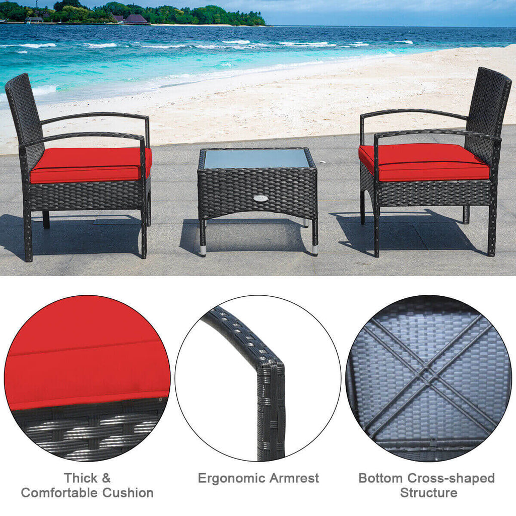 3 Pieces Patio Wicker Rattan Furniture Set with Cushion for Lawn