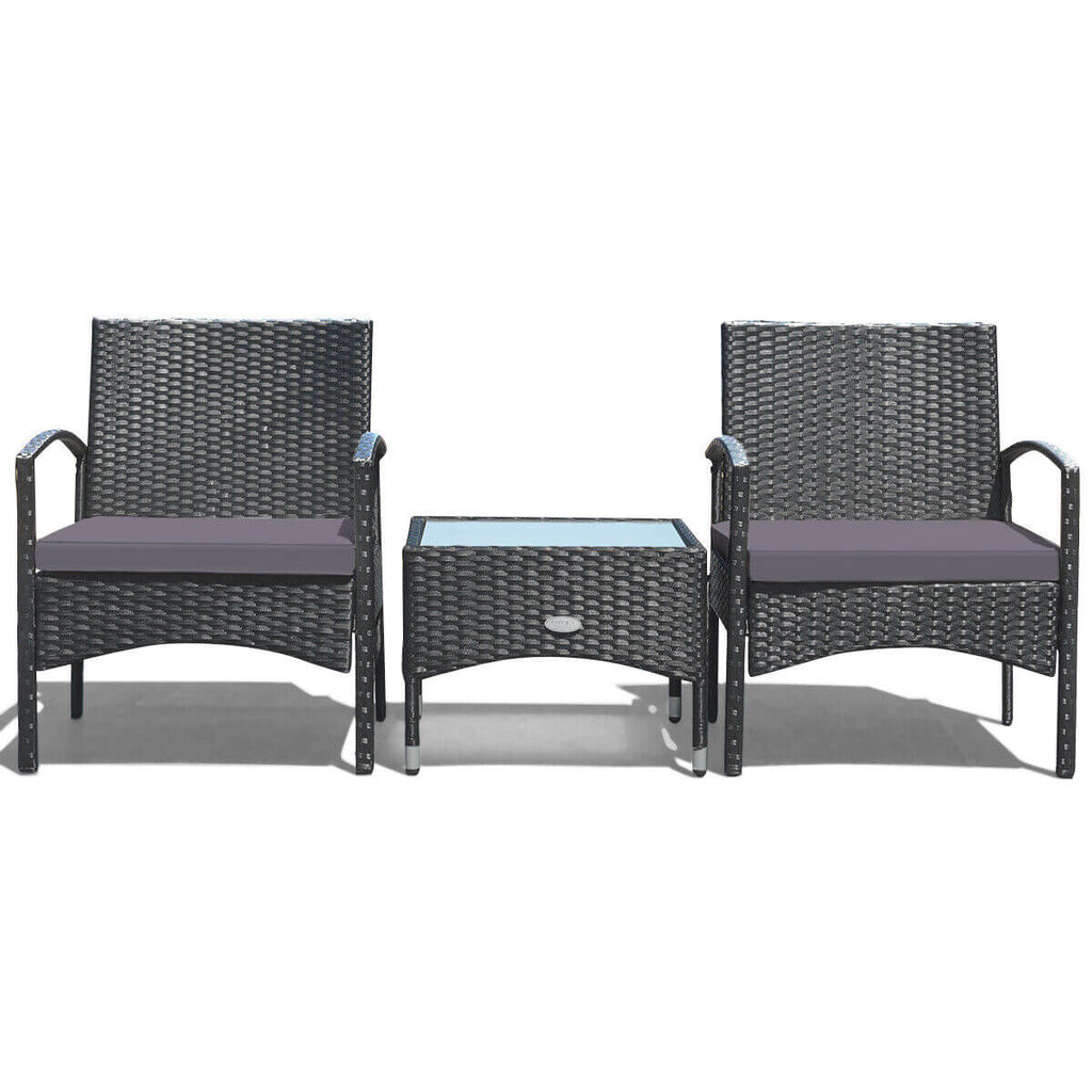 3 Pieces Patio Wicker Rattan Furniture Set with Cushion for Lawn