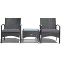3 Pieces Patio Wicker Rattan Furniture Set with Cushion for Lawn