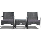 3 Pieces Patio Wicker Rattan Furniture Set with Cushion for Lawn