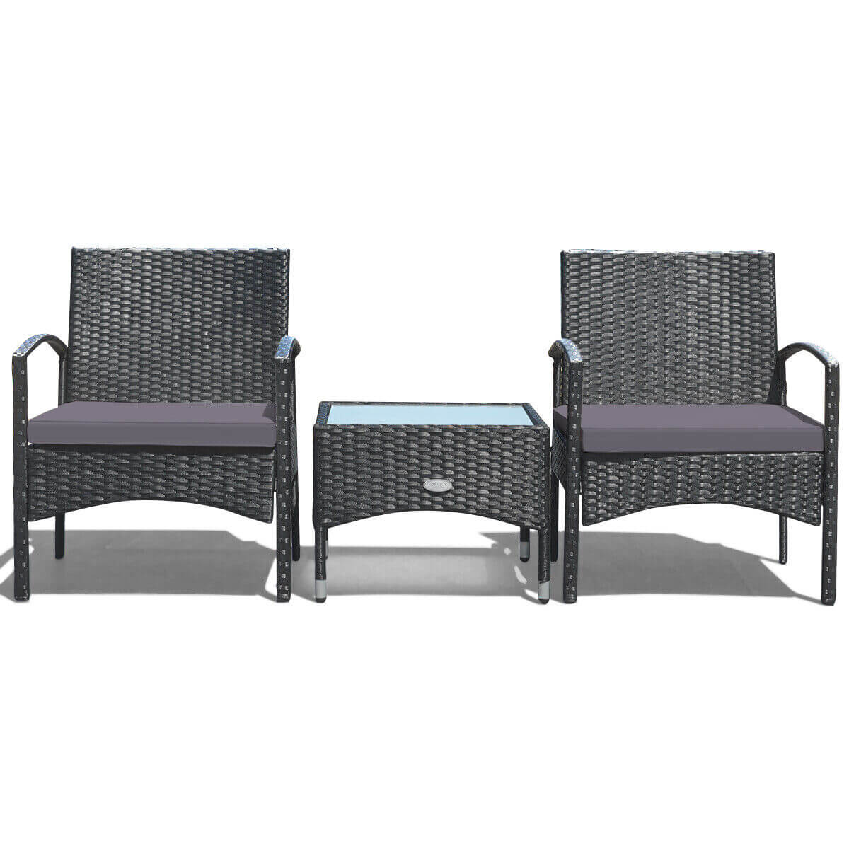 3 Pieces Patio Wicker Rattan Furniture Set with Cushion for Lawn