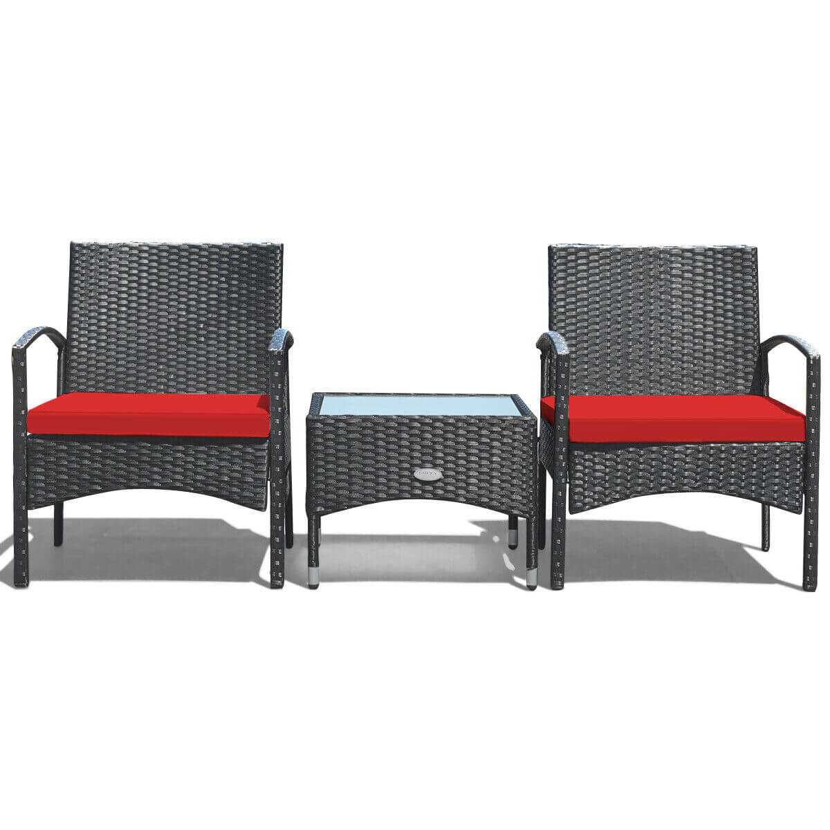 3 Pieces Patio Wicker Rattan Furniture Set with Cushion for Lawn
