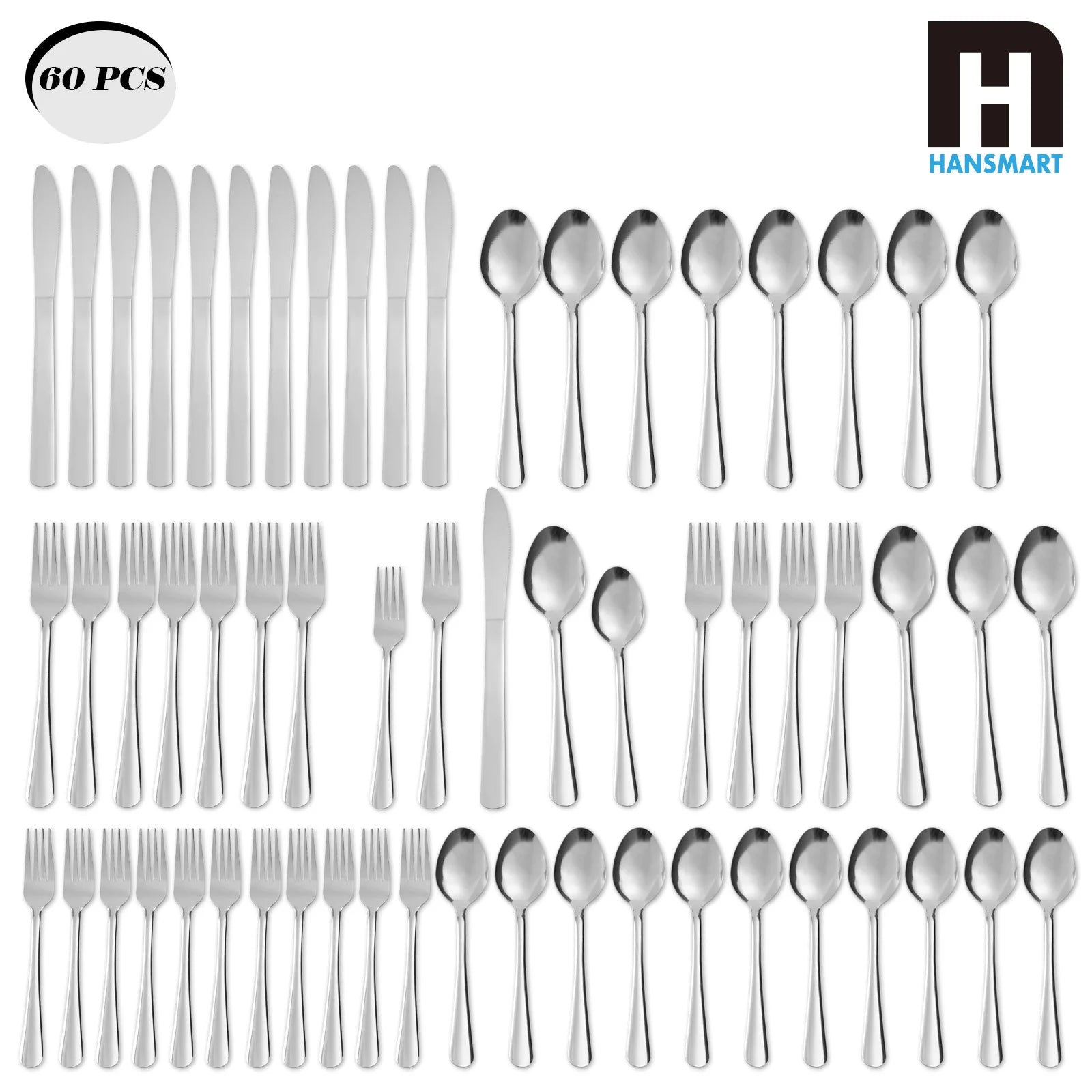 60Pcs Stainless Steel Flatware Set Service for 12