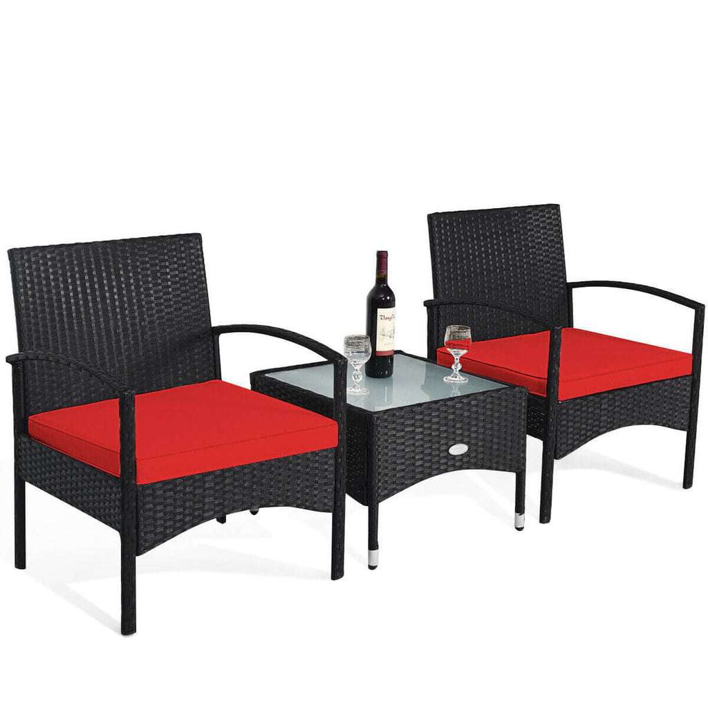 3 Pieces Patio Wicker Rattan Furniture Set with Cushion for Lawn