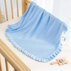 Ruffled Edge Knit Baby Blanket in Baby Blue