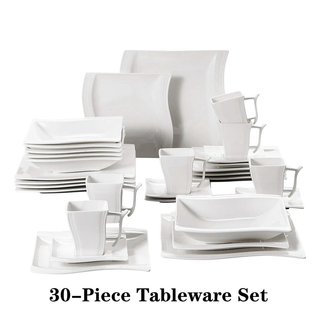 30/60 Piece White Porcelain Dinner Set with 12