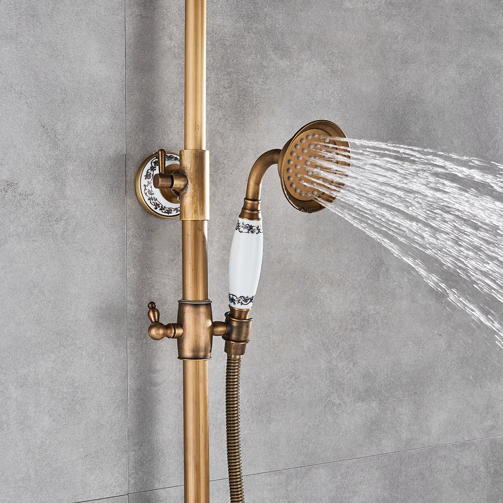 Classic Antique Brass Bathroom Shower Faucet Set Bathtub Shower