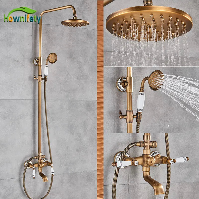 Classic Antique Brass Bathroom Shower Faucet Set Bathtub Shower
