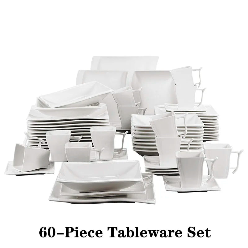 30/60 Piece White Porcelain Dinner Set with 12