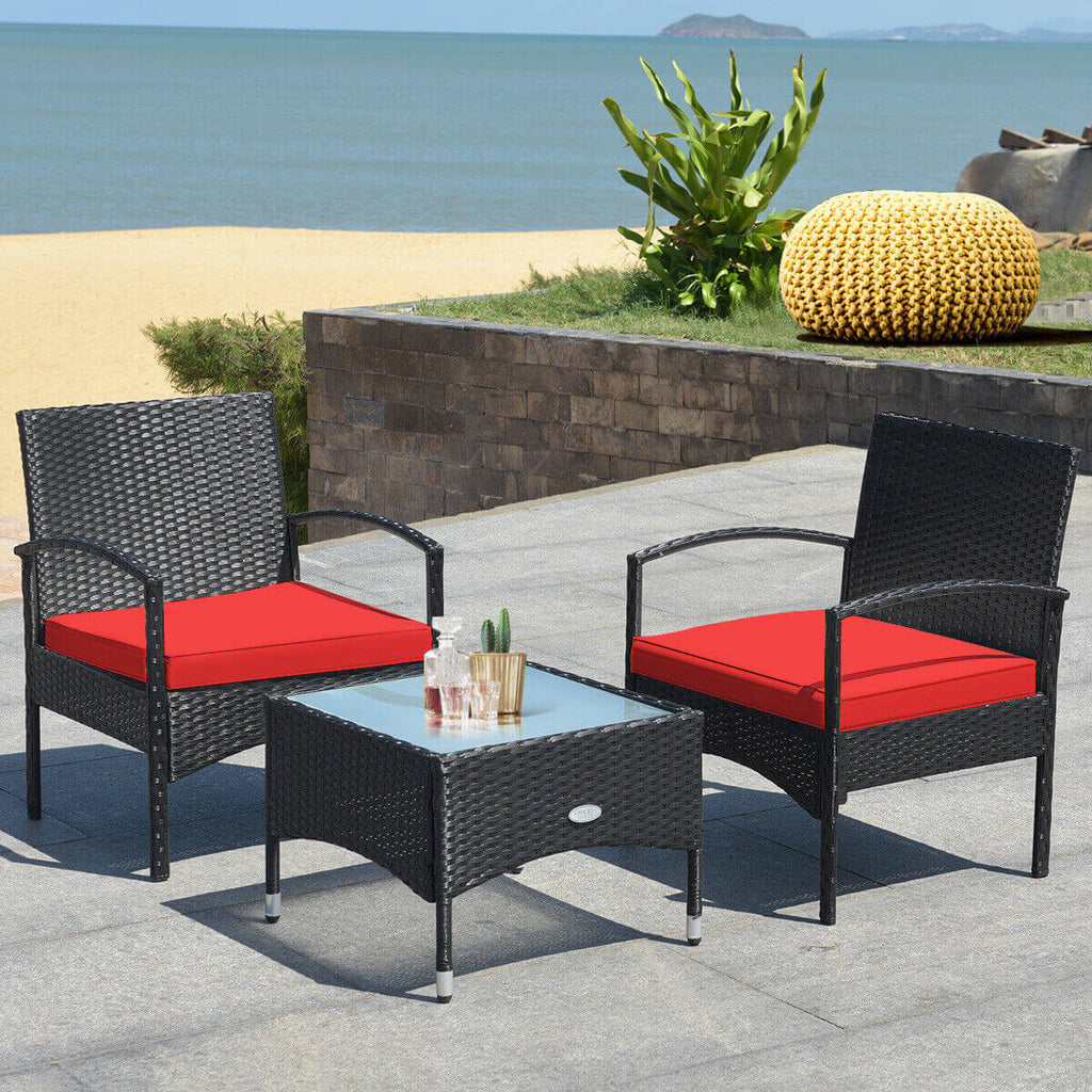 3 Pieces Patio Wicker Rattan Furniture Set with Cushion for Lawn