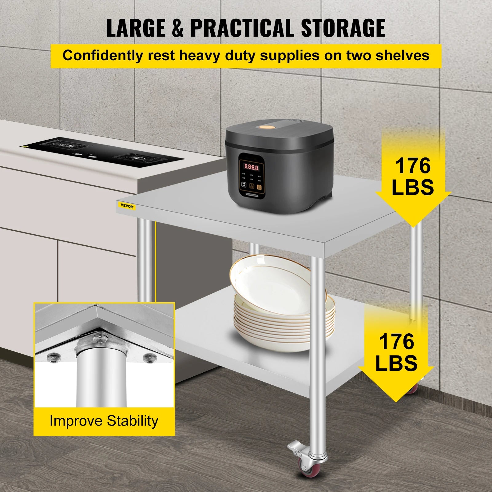 SucceBuy Stainless Steel Kitchen Prep Table