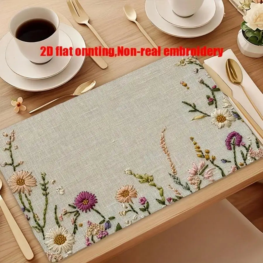 1/4/6PCS 2D Colorful Floral Print Tablecloth Set,