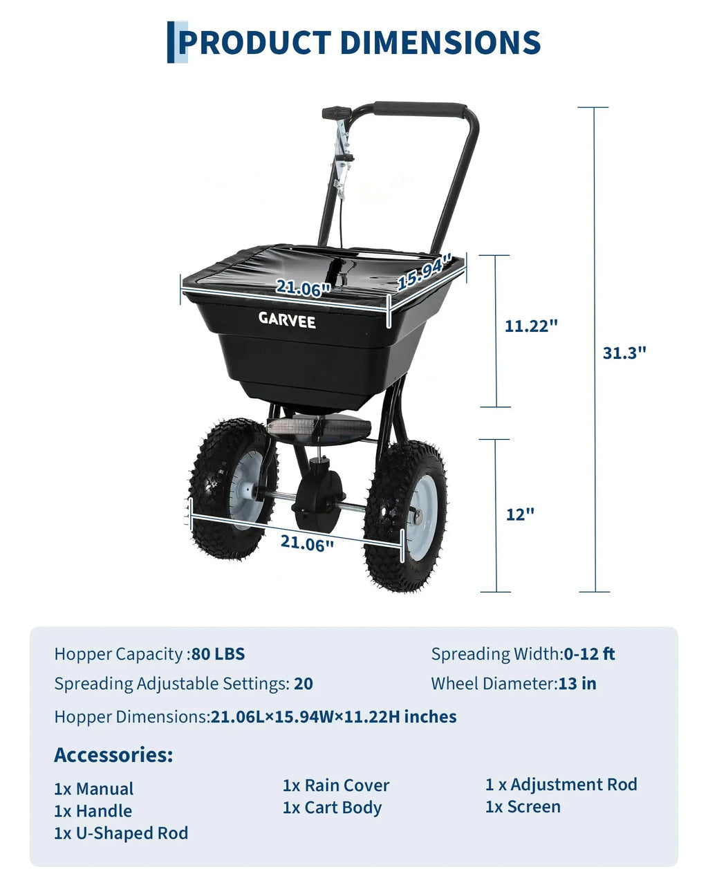 HiMISS Heavy Duty 80Lb Lawn Spreader Walk Behind Broadcast Spreader