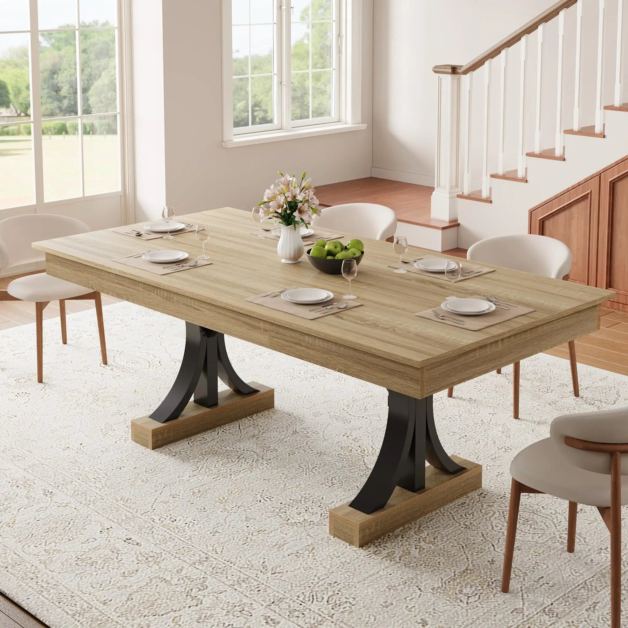 71 Inch Dining Table For 6-8 With 2 Drawers