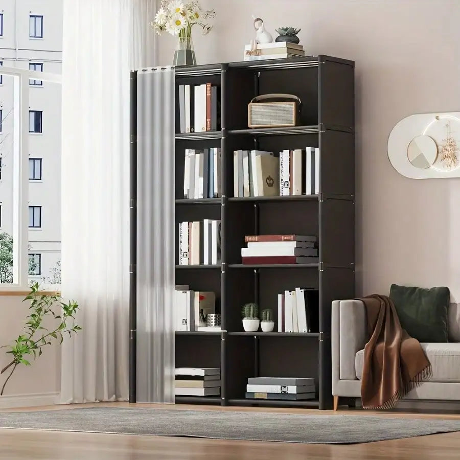Multi Tier Bookshelf Storage Rack Black Bookcase