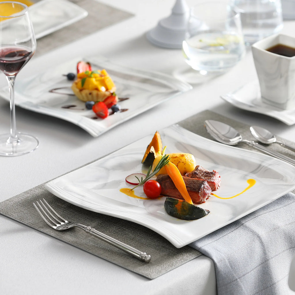 30/60PCS Marble Porcelain Dinnerware Set