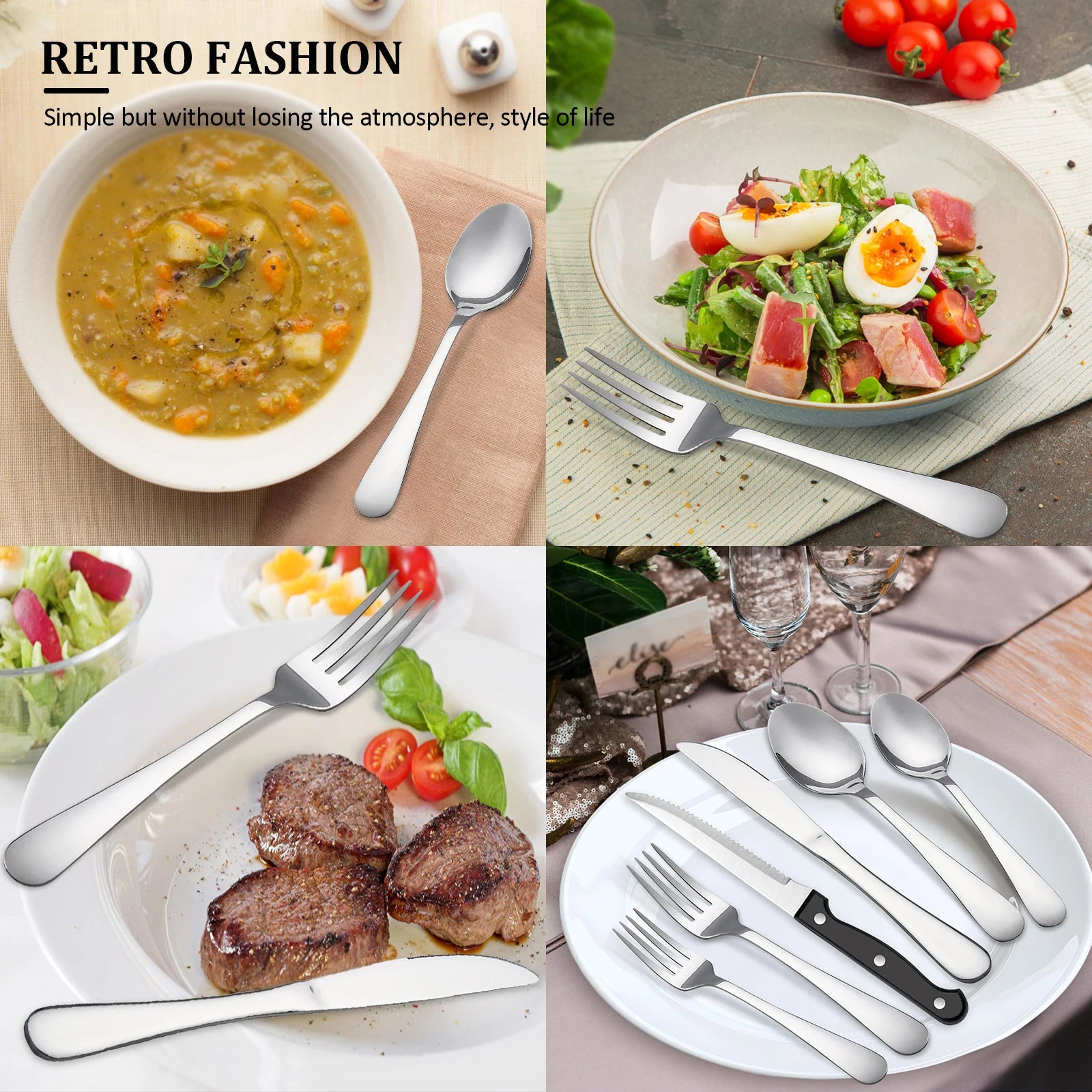 48Pcs Stainless Steel Cutlery Set Steak Knives