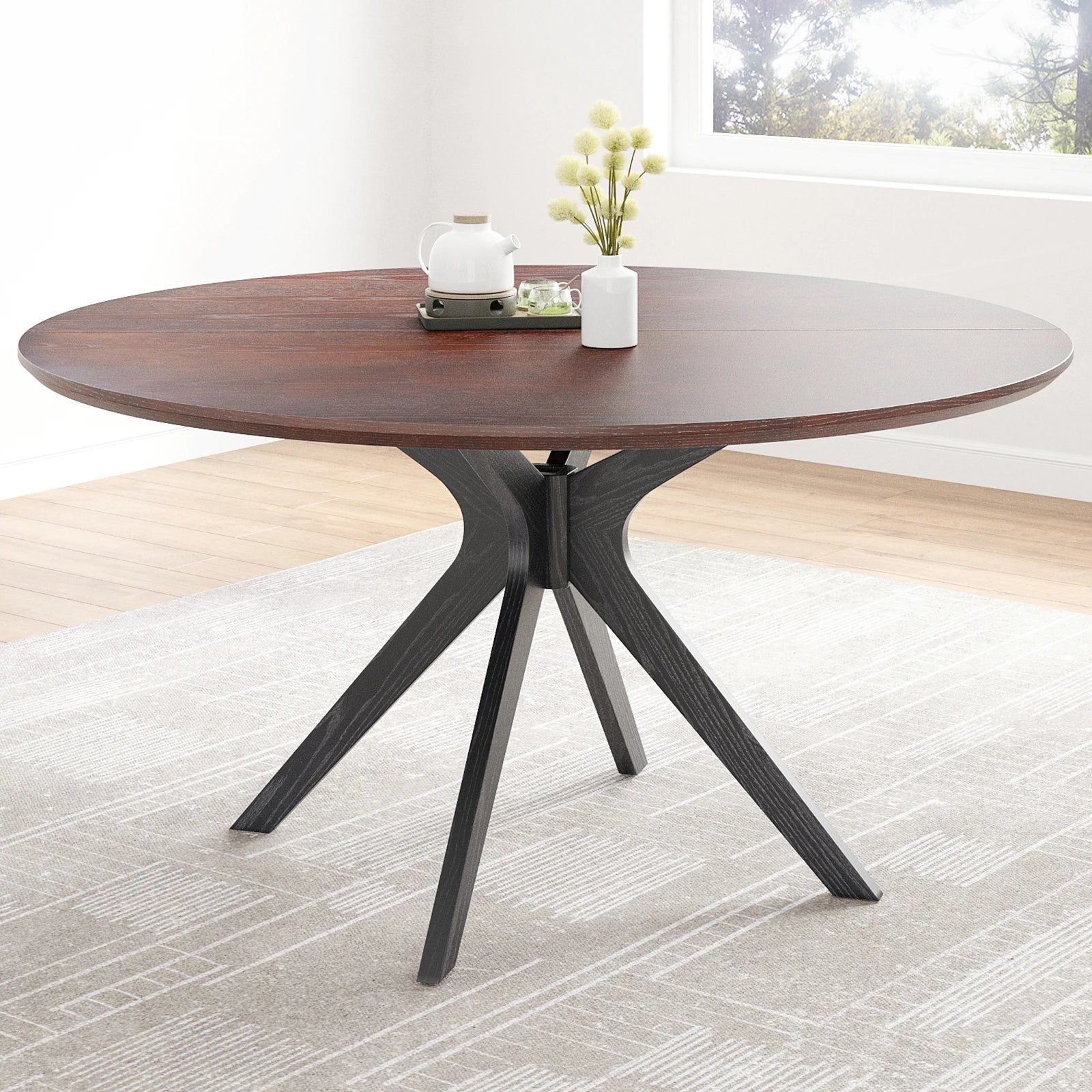 Round Natural Wood Dining Table for Living Room