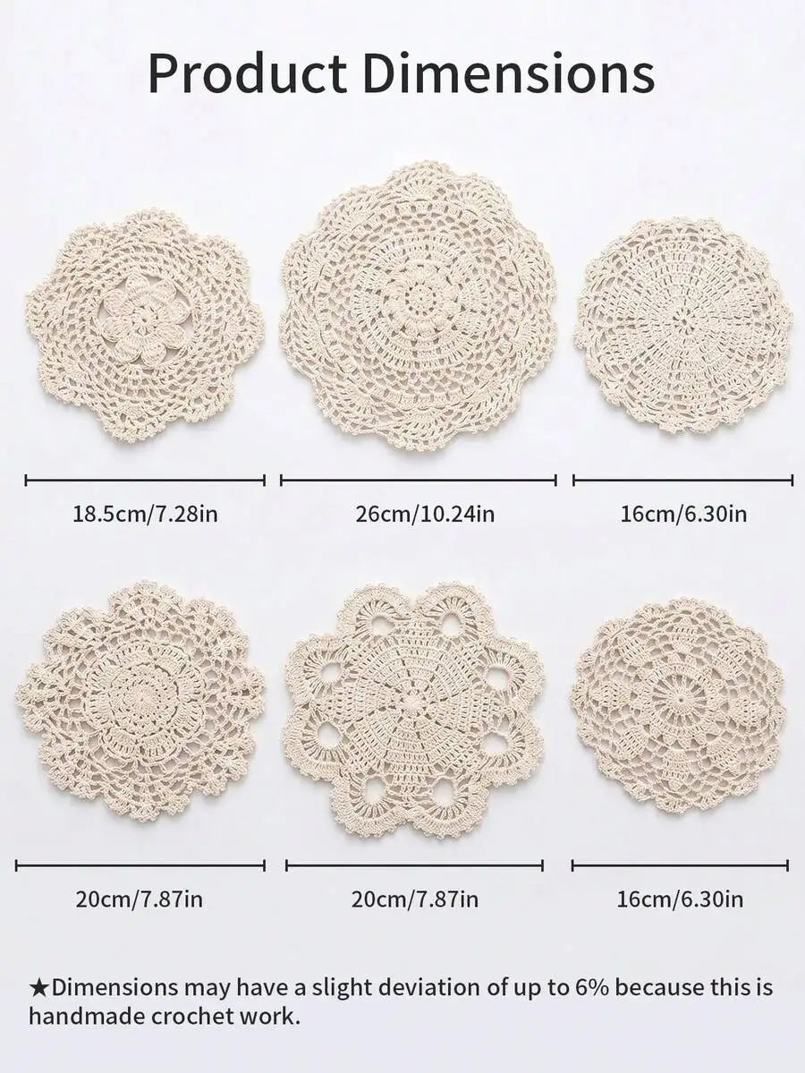 6pcs Vintage Handmade Crochet Lace Table Mat Set,
