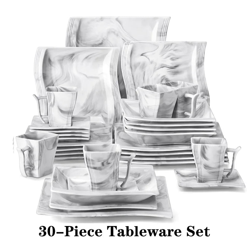 30/60PCS Marble Porcelain Dinnerware Set