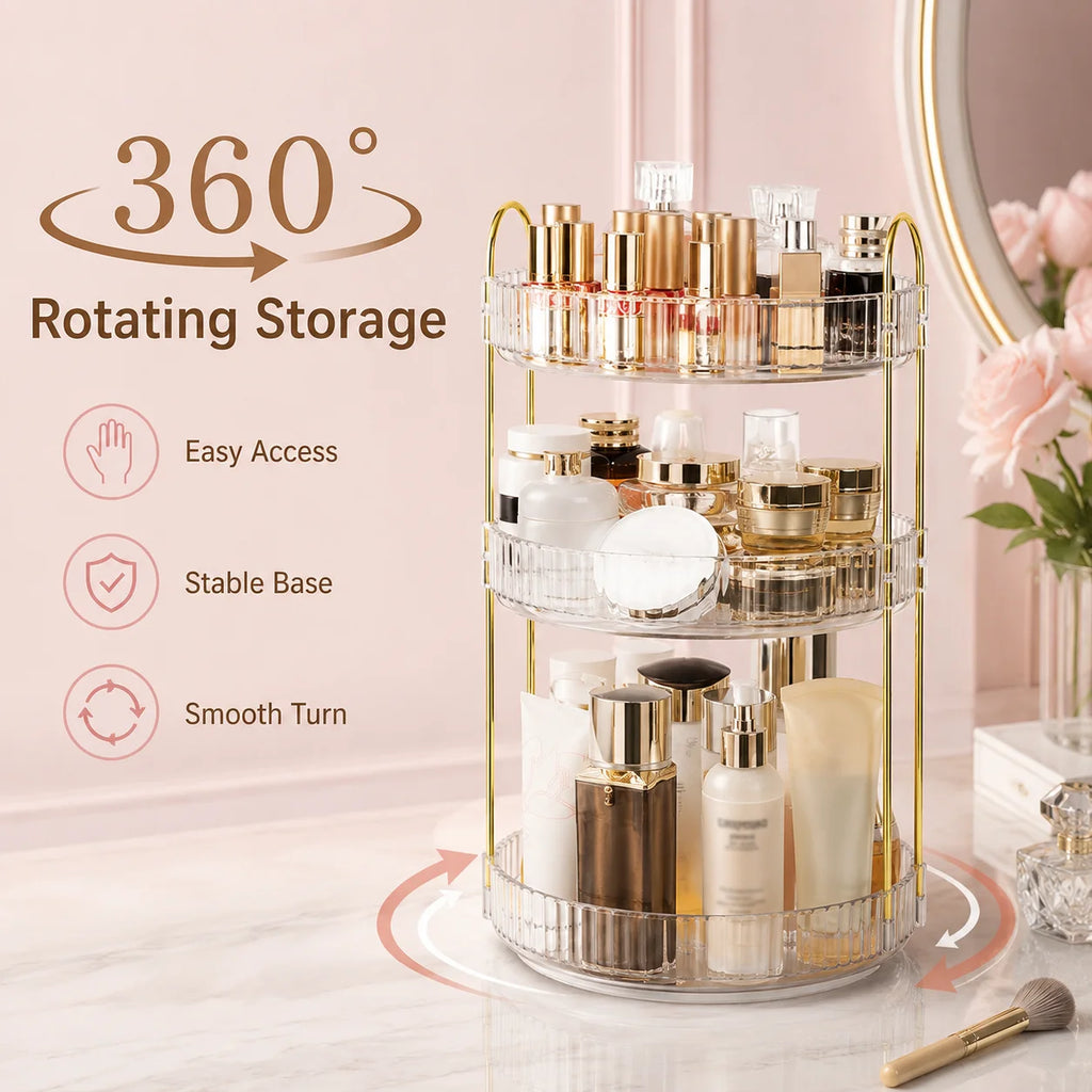 2 Tier 3 Tier Rotating Makeup Organizer 360 Degree Cosmetic Storage Rack