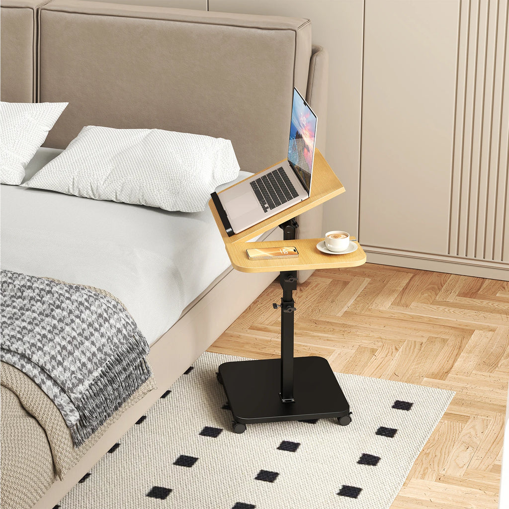 Adjustable Height c-Shaped End Table with Wheels,