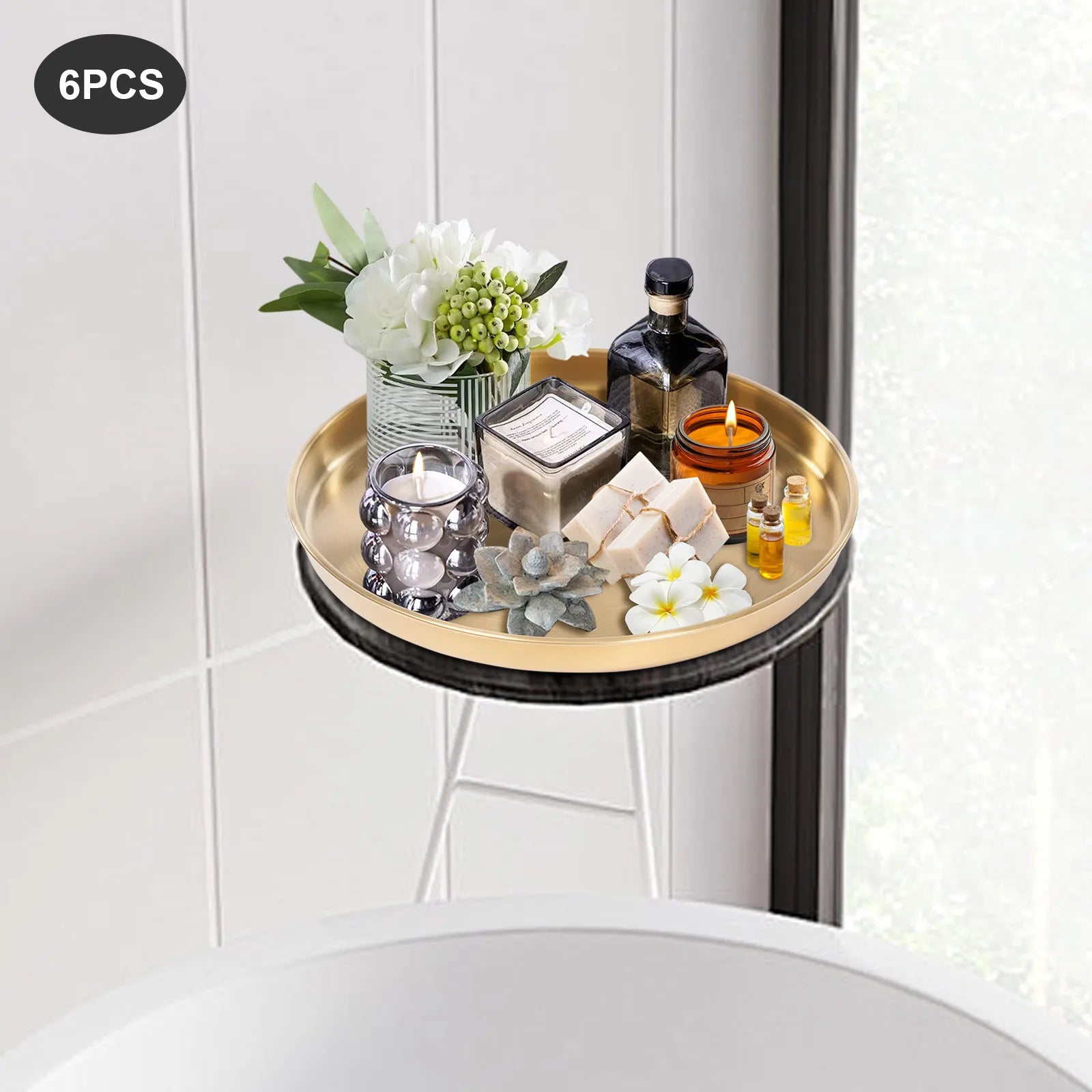 6Pcs Round Serving Trays, Stainless Steel