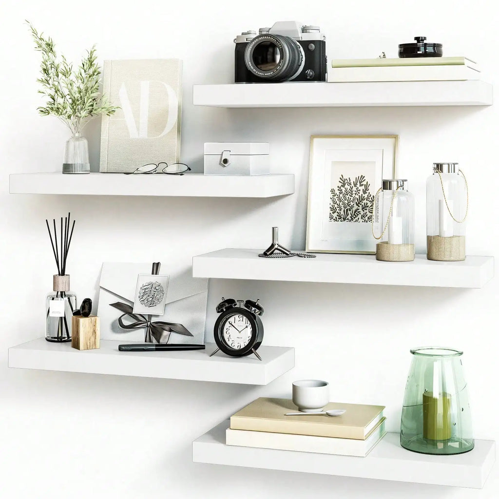 4 Pack Floating Shelves Modern Black Wood Wall Shelves