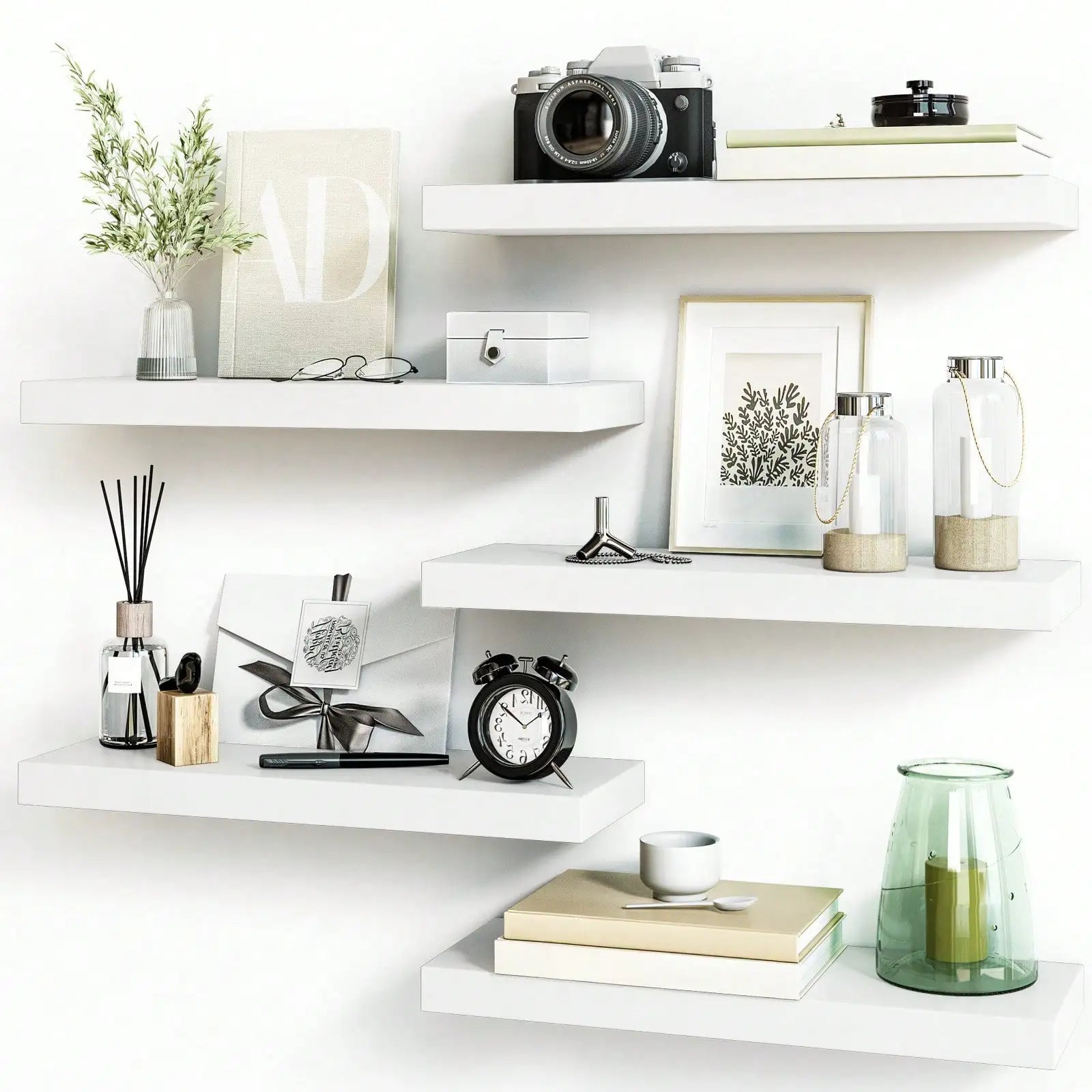 4 Pack Floating Shelves Modern Black Wood Wall Shelves