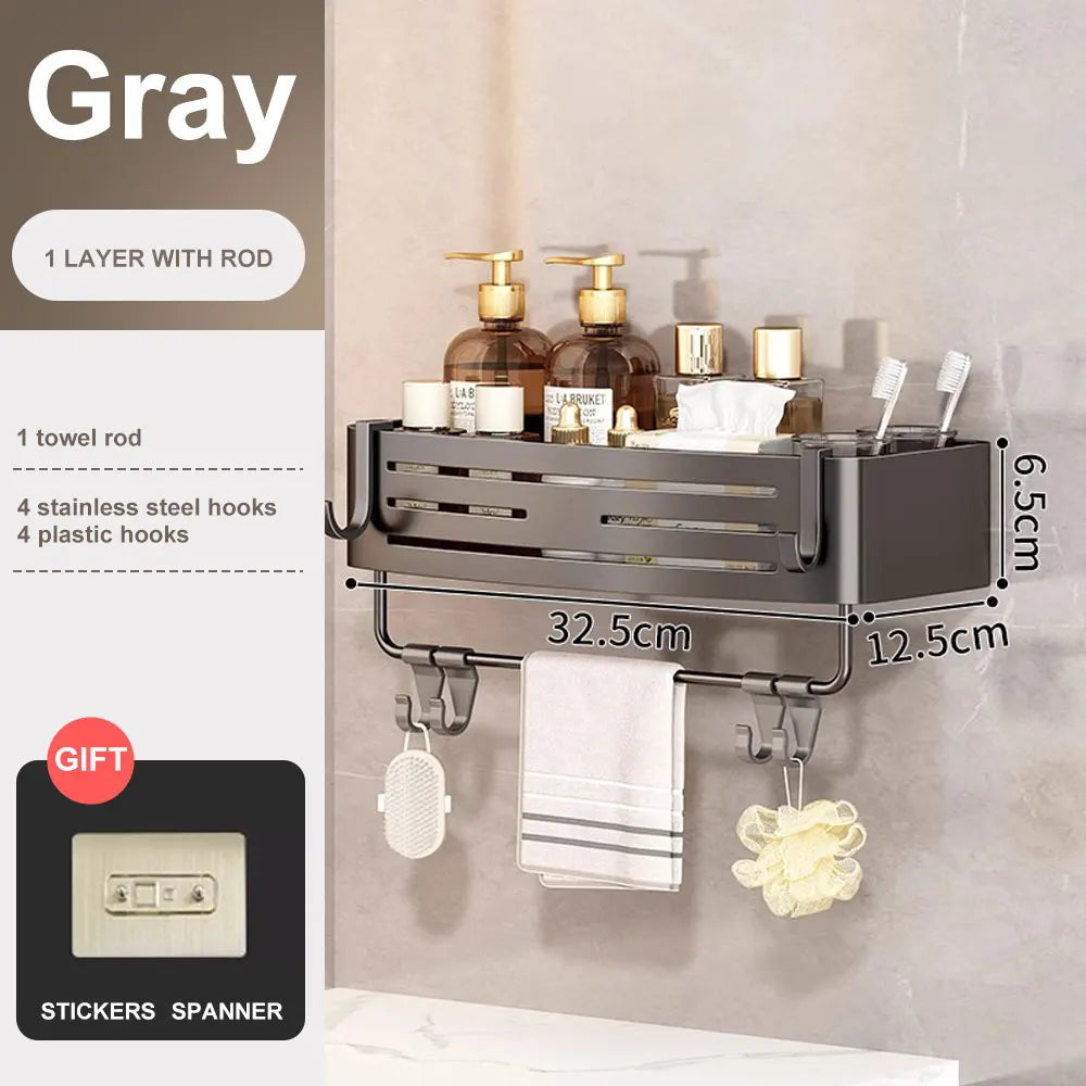 1-2PCS Bathroom Corner Shelf with Plastic Hook Towel Barr