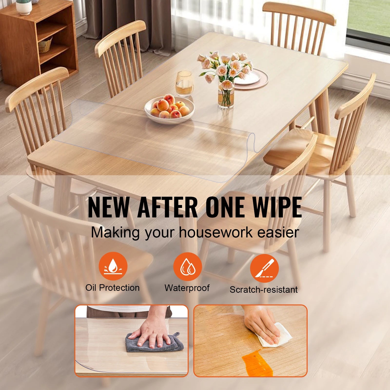 PVC Tablecloth Transparent Table Cloth 1.5mm Waterproof Kitchen