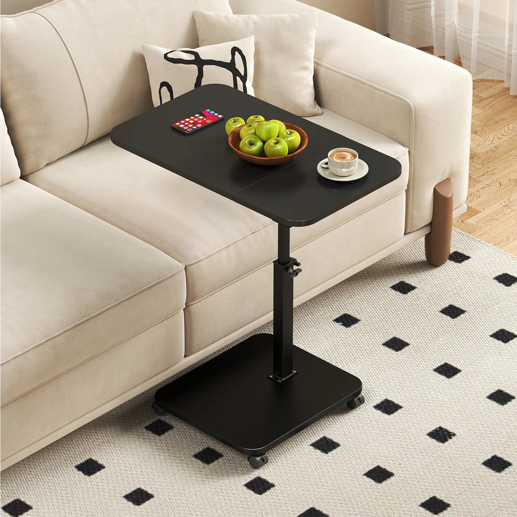 Adjustable Height c-Shaped End Table with Wheels,