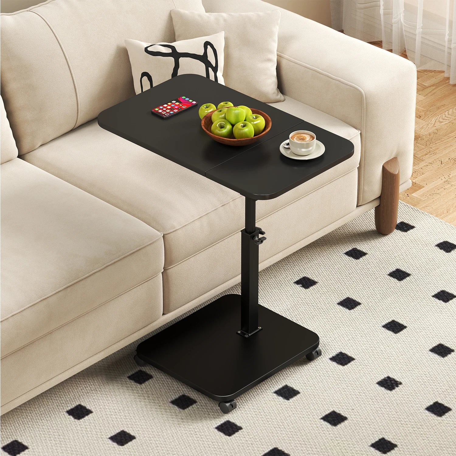 Adjustable Height c-Shaped End Table with Wheels,