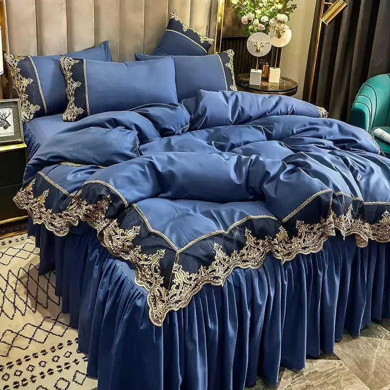 Lace edge bed skirt bed cover matte four piece set,