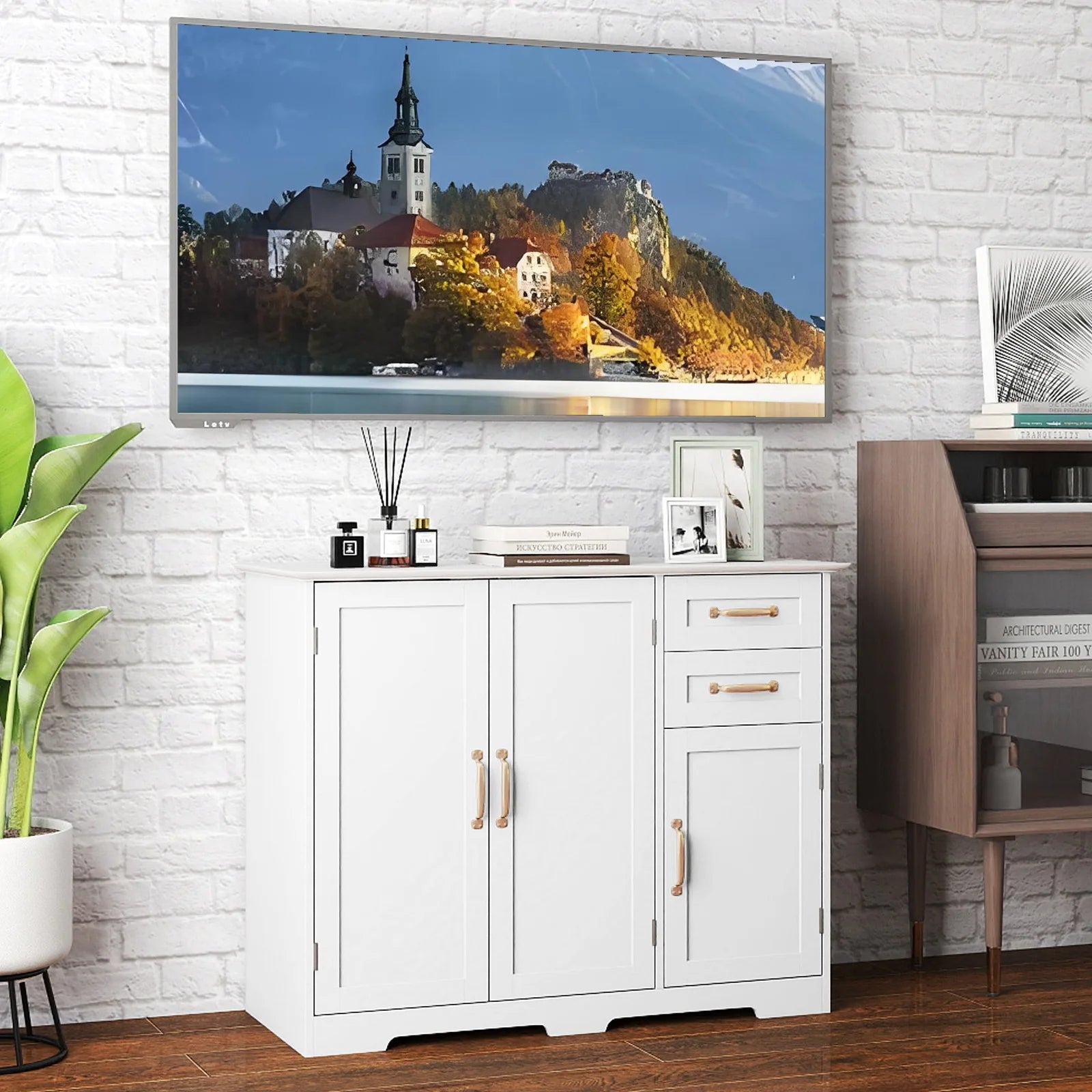 40" Sideboard Buffet Cabinet Modern Kitchen Storage