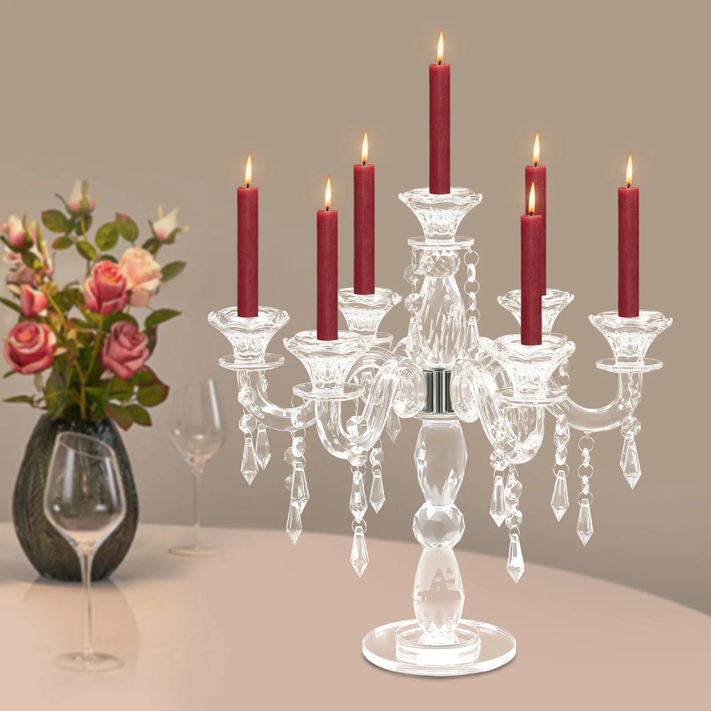 7-Arm Candlestick Holder，Glass Candelabra，Elegant Centerpiece