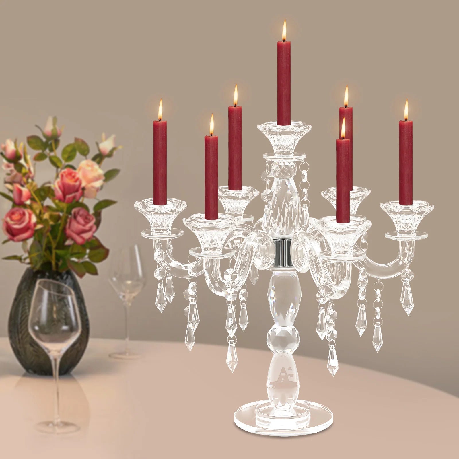 7-Arm Candlestick Holder，Glass Candelabra，Elegant Centerpiece