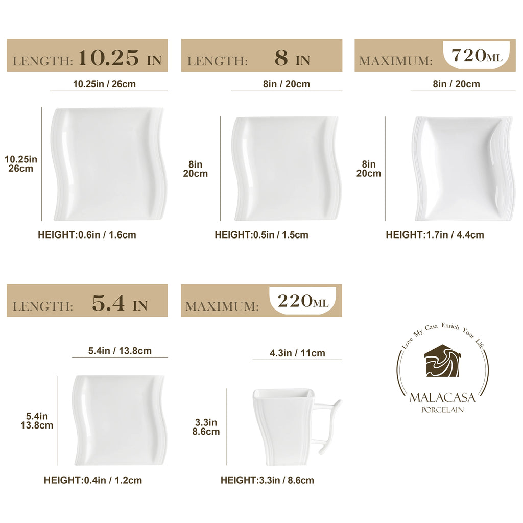 30/60 Piece White Porcelain Dinner Set with 12