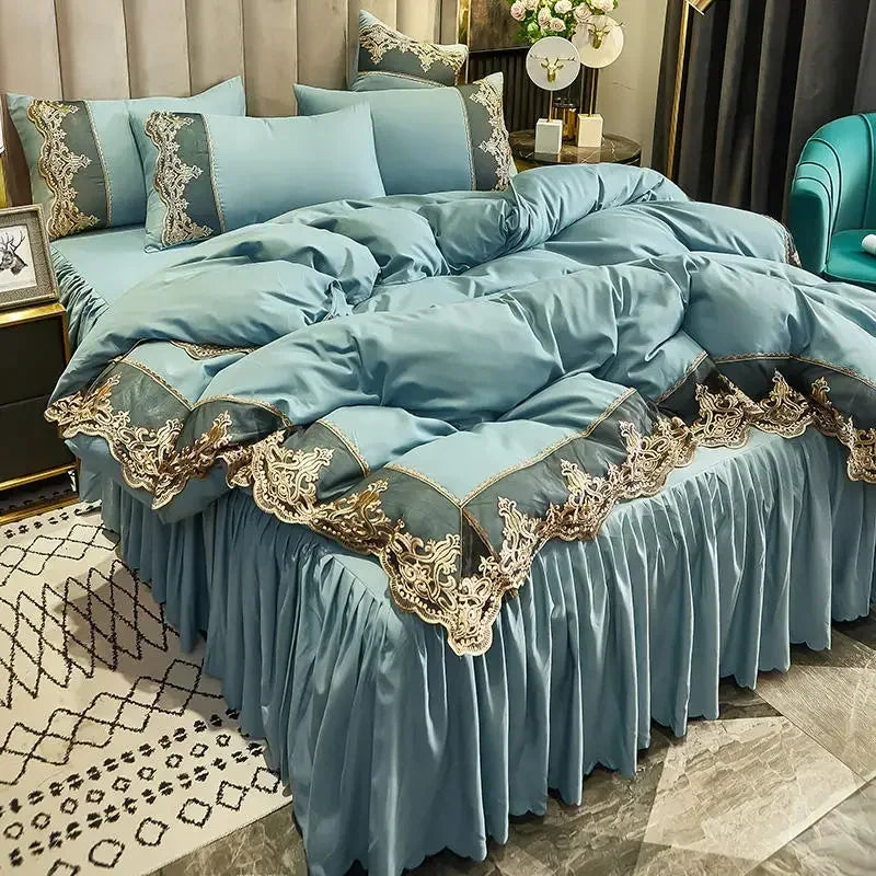 Lace edge bed skirt bed cover matte four piece set,