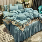 Lace edge bed skirt bed cover matte four piece set,