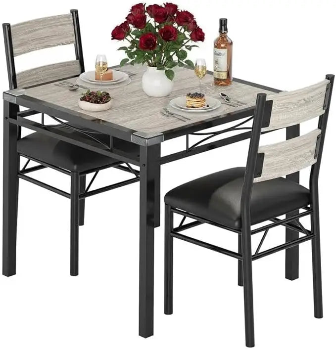 3pcs /set Dining Table Room with Corner Protector, Wood Kitchen Table and Chairs Set of 3 with Upholstered Chairs for Kitchen Room