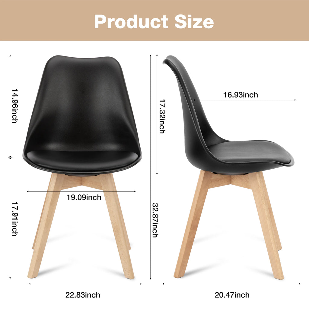 Leather Dining Chairs Set of 4 Wooden Legs Lounge Chair for Home Kitchen