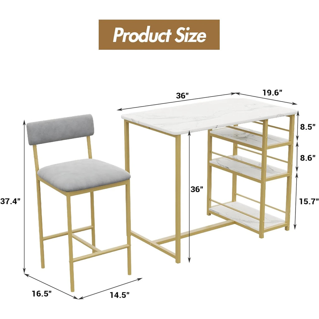 3 Piece Modern Bar Table Set for 2, Space Saving Counter Height Dining Table