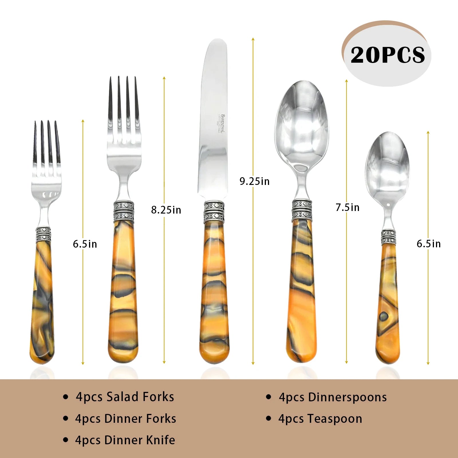 Barenthal Tortue Sandstone Handle Flatware Set 20Pcs Stainless Steel Cutlery