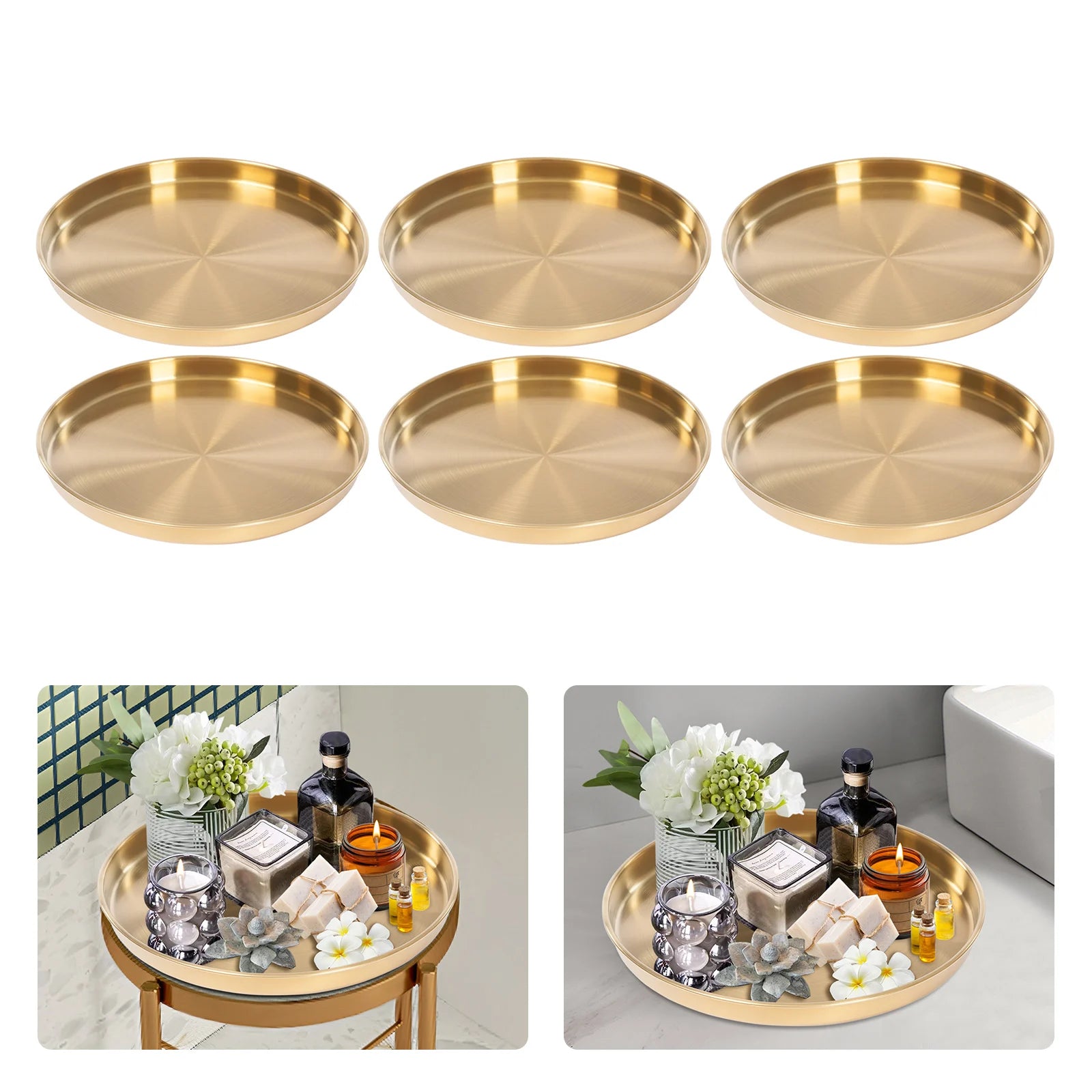 6Pcs Round Serving Trays, Stainless Steel