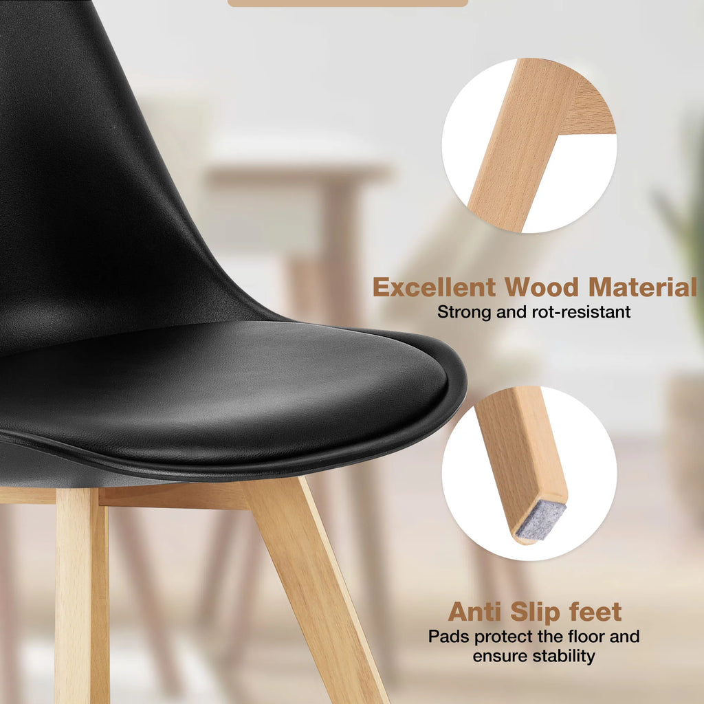 Leather Dining Chairs Set of 4 Wooden Legs Lounge Chair for Home Kitchen