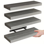 4 Pack Floating Shelves Modern Black Wood Wall Shelves