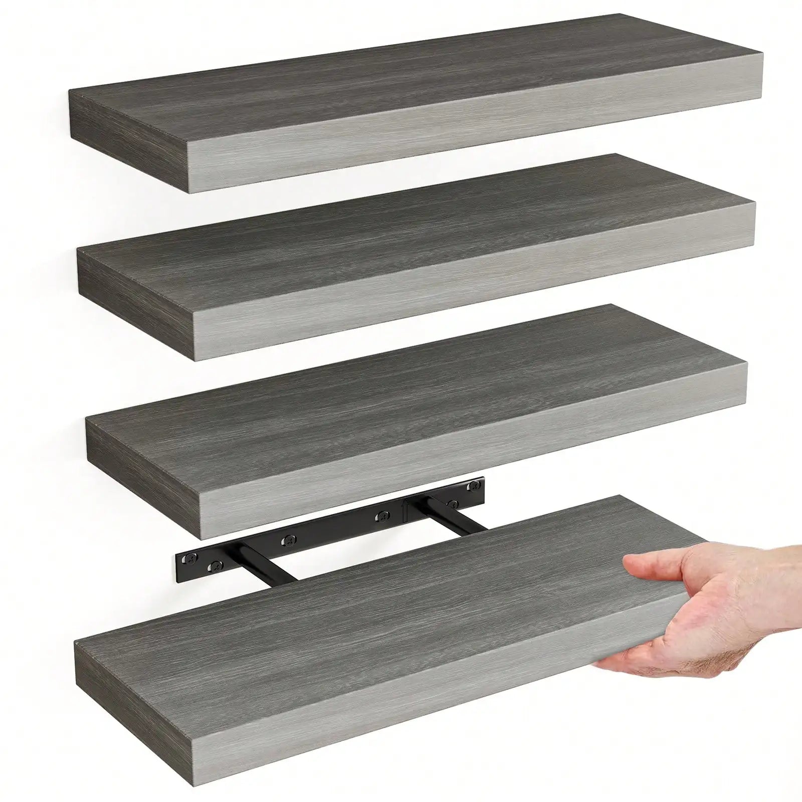 4 Pack Floating Shelves Modern Black Wood Wall Shelves