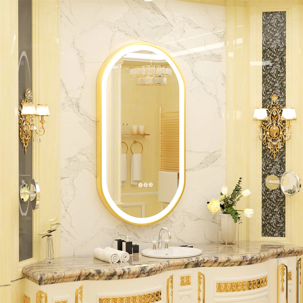 Large LED Oval Bathroom Mirror with Stepless Dimmable Lighted Vanity Mirror
